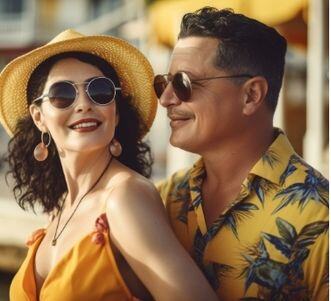 Couple in travel attire